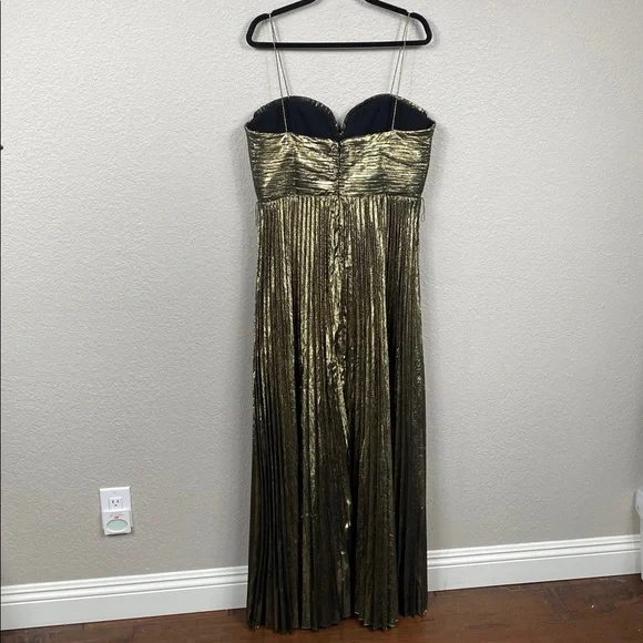 New Rebecca Vallance Josie Metallic Plisse Lame Gown Maxi Dress Gold Sz 12 - Picture 7 of 13